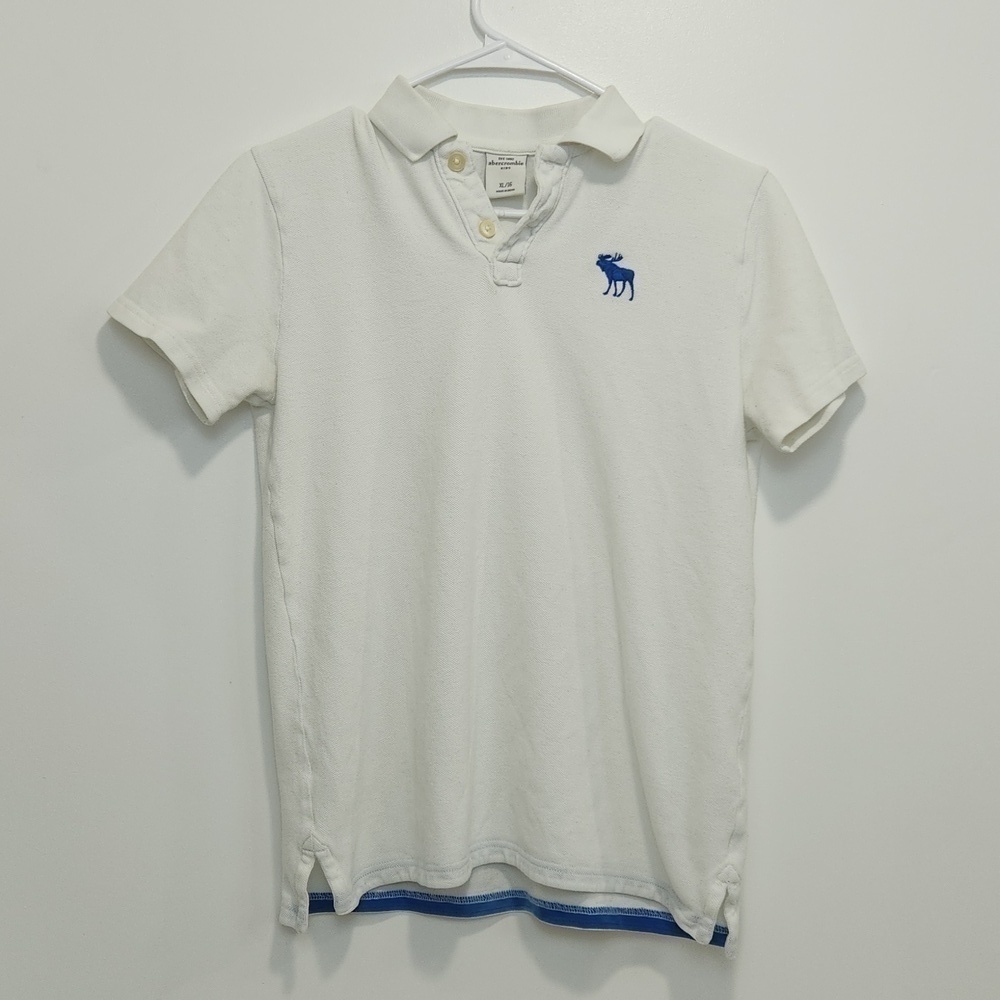 Abercrombie Kids Moose Logo 1/4 Button Polo Shirt Youth XL/16 White NICE!